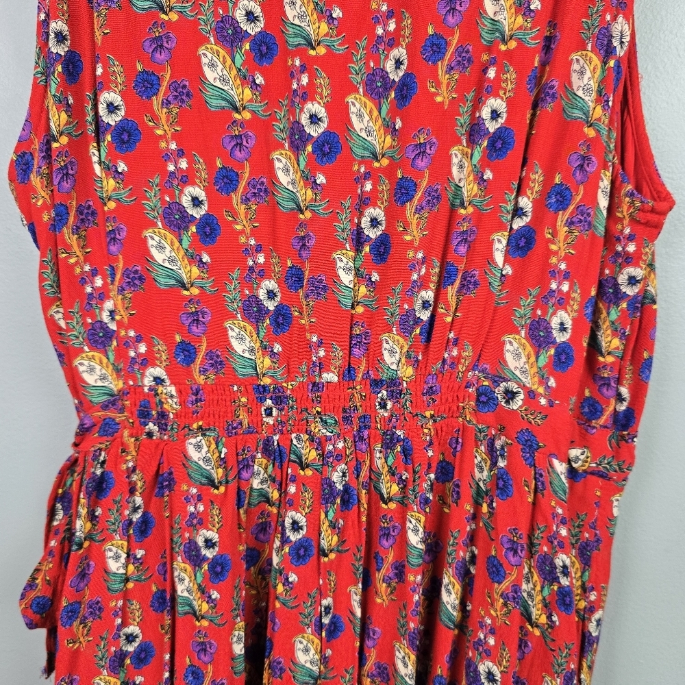 MAEVE BY ANTHROPOLOGIE Rosalia Wrap Dress Ruffled Floral Red Womens Size 12 - Picture 9 of 16